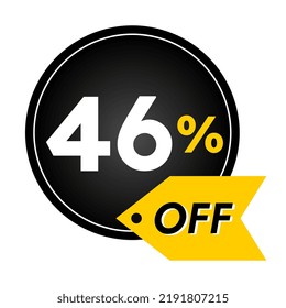 46% off limited special offer. Banner with 46 percent off in black and yellow circular balloon