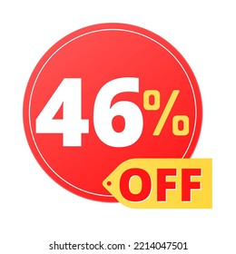 46% off limited special offer. Discount banner in red and yellow circular balloon, super discount.