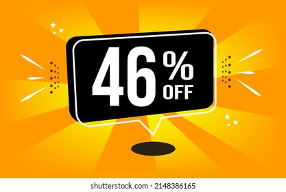 46% de descuento. Banner naranja y globo negro con (7% de descuento) compra y venta
