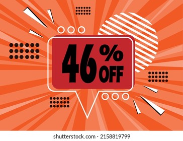 46% off. Orange banner with 46 percent discount on a red and black balloon for mega big sales.