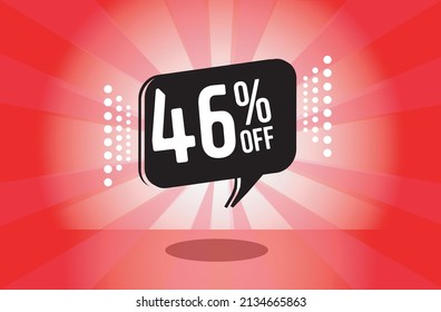 46% off. red banner with forty six percent discount on a black balloon for mega big sales.