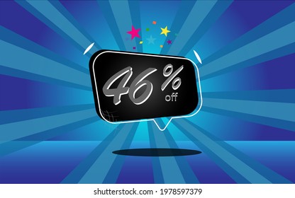 46 percent discount. blue banner with floating balloon for promotions and offers.