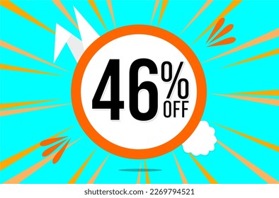 46 percent off. Blue banner with floating orange and white balloon for easter special offer and promotion.