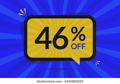 46 percent off. 46% discount. Blue and Yellow banner with floating balloon for promotions and offers.