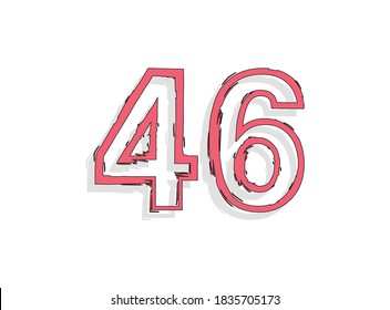 46 pink number, hand drawn brush stroke. Comic style design. For design element, logo, creative poster etc. Vector illustration 