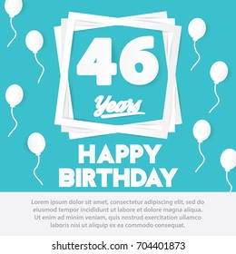 46 th birthday celebration greeting card paper art style design, birthday invitation poster background with balloon. forty six anniversary celebrations blue color