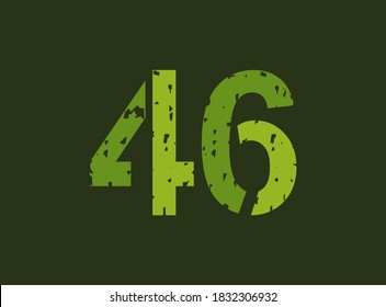 46 vector number made of grungy, grunge texture. Rubber stamp imprint style. For logo, brand label, poster, design elements etc.