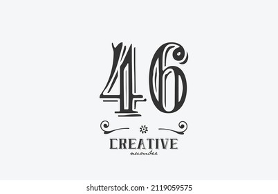 46 vintage number logo icon with black and white color design. Creative template for business and company