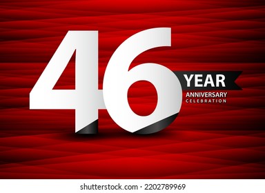 46 Year Anniversary Celebration Logo Vector On Red Background, 46 Number Design, 46th Birthday Logo, Logotype Number, Vector Anniversary For Celebration, Invitation Card, And Greeting Card 