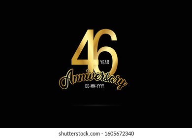 46 year anniversary celebration logotype. anniversary logo with golden color isolated on black background - Vector