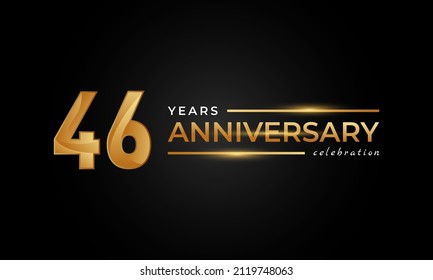 46 Year Anniversary Celebration with Shiny Golden and Silver Color for Celebration Event, Wedding, Greeting card, and Invitation Isolated on Black Background