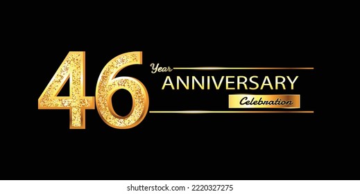 46 Year Anniversary celebration Vector Design. 46th Anniversary celebration. Gold Luxury Banner of 46th Anniversary celebration with glitter 3D. Vector anniversary