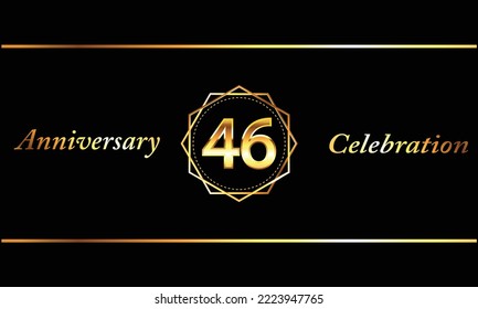 46 Year Anniversary celebration Vector Design with gold hexagonal shape. 46 Anniversary celebration. Gold Luxury Banner of 46th Anniversary celebration.