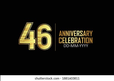 46 year anniversary celebration Yellow Golden Color Sporty Design logotype. anniversary logo isolated on Black background, for celebration, invitation card, and greeting card - Vector