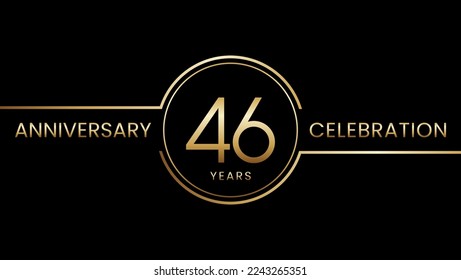 46 year anniversary. Anniversary template design with golden ring. Logo Vector Illustration