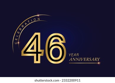 Plantilla de banner vectorial de 46 años de aniversario.Fondo gráfico del aniversario real azul oscuro.Crece elegante chispa de brillantes. Plantilla de diseño de abstracto corporativo premium de lujo.Post de forma moderna.
