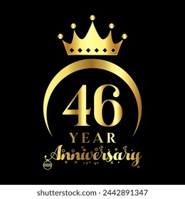 46 Year Anniversary wedding wish lettering text with crown vector illustration.