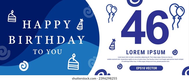 46 year celebration Creative Happy Birthday Text. Blue color decorative banner design, Vector illustration.