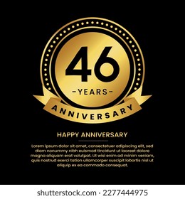 46 years anniversary banner with luxurious golden circles and halftone on a black background and replaceable text speech