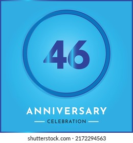 46 years anniversary celebration with circle frame isolated on sky blue background. Creative design for happy birthday, wedding, ceremony, event party, marriage, invitation card and greeting card.