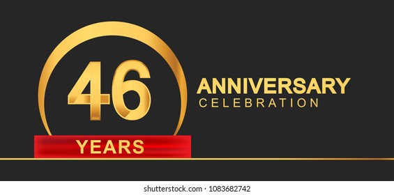 46 years anniversary celebration with elegant golden color and ring, red ribbon for anniversary celebration

