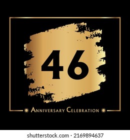 46 years anniversary celebration with gold grunge brush and frame isolated on black background. Creative design for happy birthday, wedding, ceremony, event party, invitation event, and greeting card.