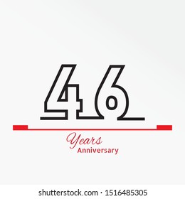 46 years anniversary celebration logotype. anniversary logo with red, white and black color isolated on white background, vector design for celebration, invitation card, and greeting card
