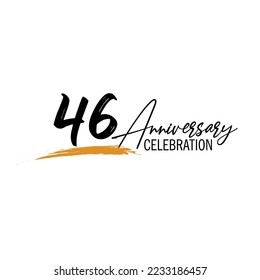 46 Years Anniversary Celebration Vector Template, Black Lettering Numbers with brush drawing hand drawn sketch, number logo design vector illustration