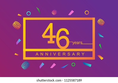 46 years anniversary celebration white square style isolated with colorful confetti background, design for anniversary celebration.
