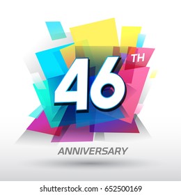 46 years Anniversary with confetti and celebration background, logo design template