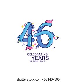 46 Years Anniversary Design, Blue Splash Colored Logo Celebration Isolated on White Background