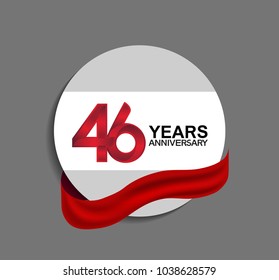 46 years anniversary design in circle red ribbon for celebration event 