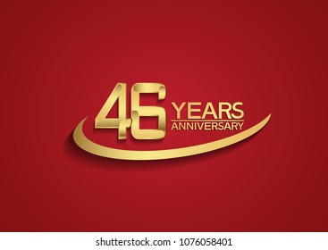 46 years anniversary design with swoosh golden color isolated on red background for celebration