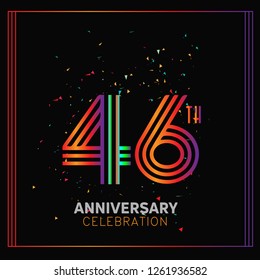 46 years anniversary design template Vector and illustration, collaboration between purple and rainbow with a dark background, gliter