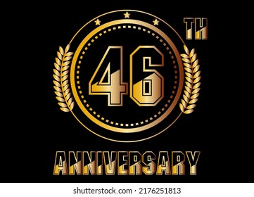 46 years anniversary. Gold vector with rings for 46 years anniversary celebration on black background.