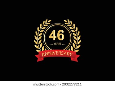 46 years anniversary golden and red color with on black background for anniversary celebration event