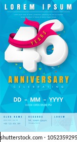 46 years anniversary invitation card or emblem - celebration template design , 46th anniversary modern design elements with  background polygon and pink ribbon - vector illustration.