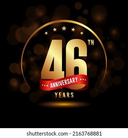 46 years anniversary logo with golden ring and ribbon for booklet, leaflet, magazine, brochure poster, banner, web, invitation or greeting card. Vector illustrations.