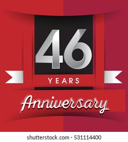 46 years anniversary logo with white ribbon isolated on red background, flat design style, Vector template elements for birthday celebration.