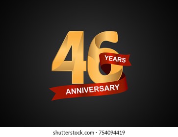 46 years anniversary logotype with elegance gold color and warp red ribbon