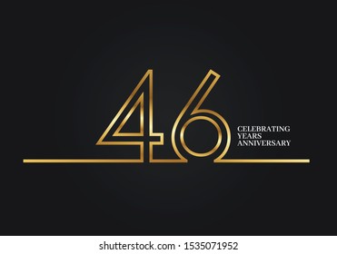 46 Years Anniversary logotype with golden colored font numbers made of one connected line, isolated on black background for company celebration event, birthday