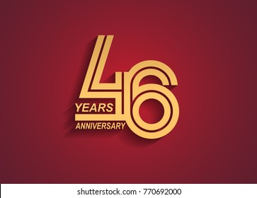 46 years anniversary logotype with linked number golden color isolated on red background for celebration event