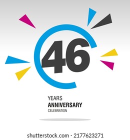 46 Years Anniversary, number in broken circle with colorful bang of confetti, logo, icon, white background