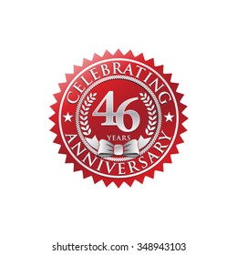 46 years anniversary silver red badge logo