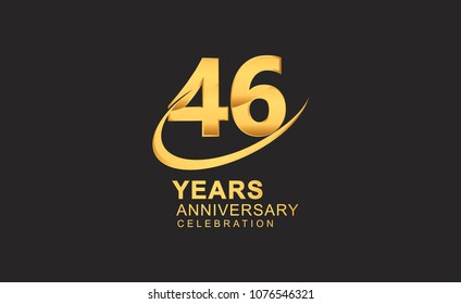 46 years anniversary with swoosh design golden color isolated on black background for celebration