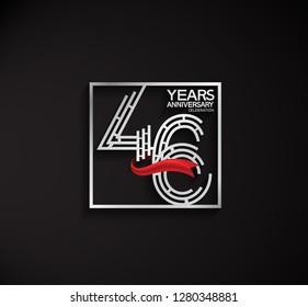 46 years anniversary template with square silver color and red ribbon