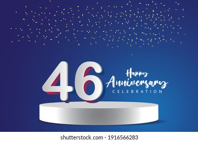 46 Years Anniversary Vector Template Design Illustration. Blue 3d Numbers with podium stage for celebration