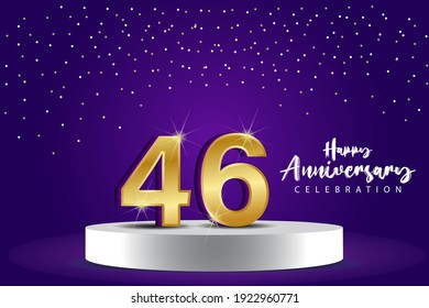 Ilustración de diseño de plantillas vectoriales de 46 años. Números 3d azules con escenario de podio para celebración