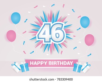 46 Years Colorful Happy Birthday Card Logotype using Paper Cut Style.