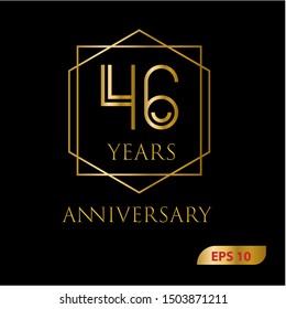 46 years gold anniversary celebration simple logo, isolated on dark background